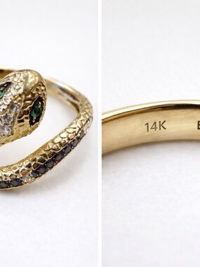 EFFY 14K Gold Snake Ring with Emerald Eyes Safari Collection VINTAGE RARE